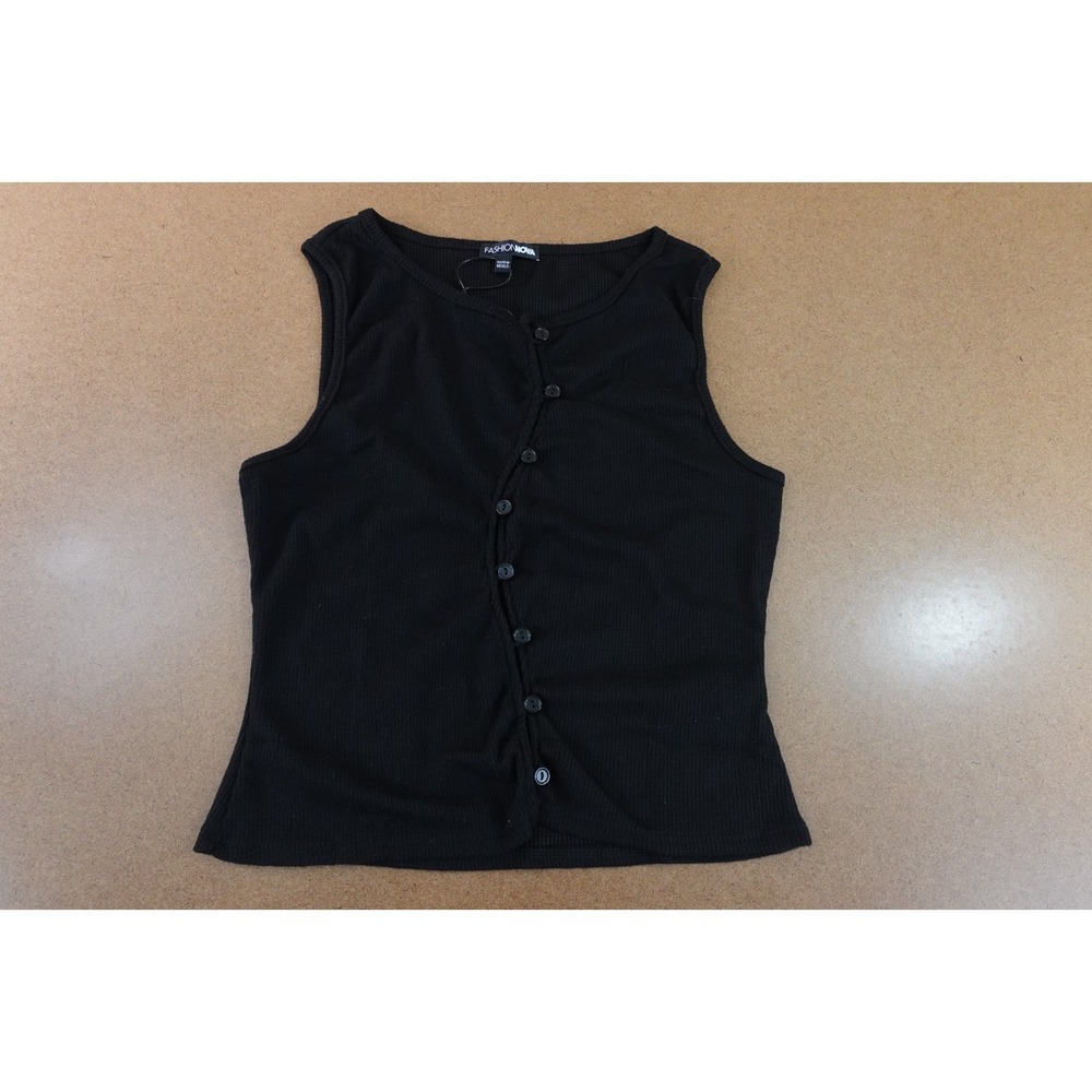 Fashion Nova Womens Size Small Black Ribbed Veronica Button Front Tank Top NWT